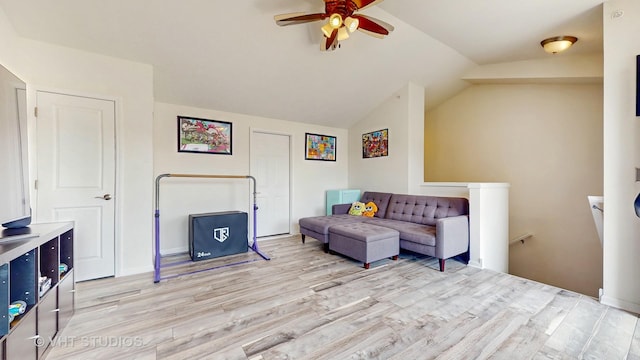 3546 Kemper Dr, Woodridge, IL 60517 - living area with a ceiling fan, light wood-style floors, and lofted ceiling