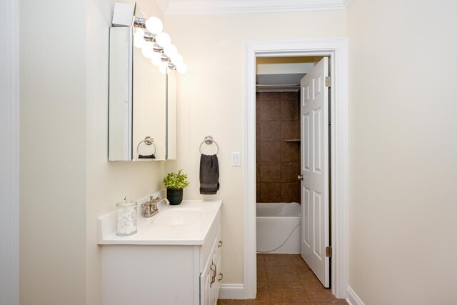 1058 Oakview Dr Unit 1058, Wheaton, IL 60187 - full bathroom featuring vanity, tile patterned flooring, crown molding, and shower / tub combination