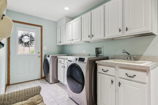 22454 Hinspeter Dr, Frankfort, IL 60423 - laundry room with cabinet space, washing machine and clothes dryer, light tile patterned floors, and recessed lighting