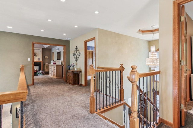 22454 Hinspeter Dr, Frankfort, IL 60423 - corridor featuring an upstairs landing, carpet, recessed lighting, and a chandelier