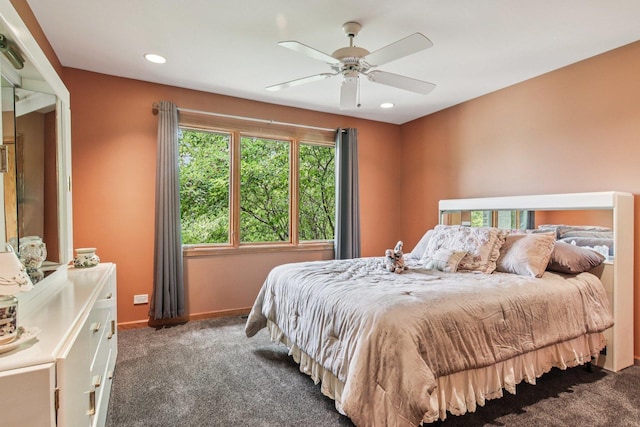 22454 Hinspeter Dr, Frankfort, IL 60423 - bedroom featuring dark colored carpet, ceiling fan, and recessed lighting