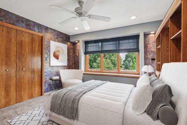22454 Hinspeter Dr, Frankfort, IL 60423 - bedroom featuring carpet, ceiling fan, and recessed lighting