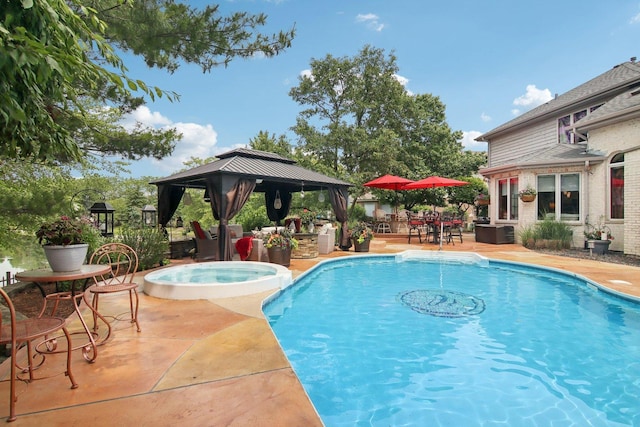 22454 Hinspeter Dr, Frankfort, IL 60423 - swimming pool with a gazebo, an in-ground hot tub, a patio, and outdoor lounge area