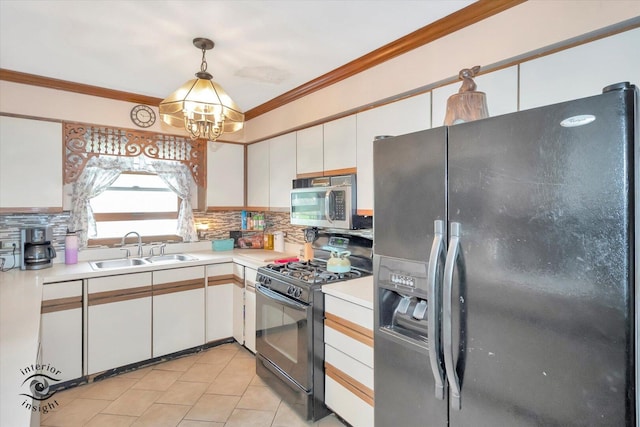 5S558 Tuthill Rd, Naperville, IL 60563 - kitchen featuring black appliances, light countertops, white cabinets, and crown molding