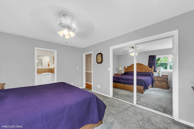 226 S Rathje Rd, Peotone, IL 60468 - bedroom with carpet flooring, a closet, ceiling fan, and ensuite bath