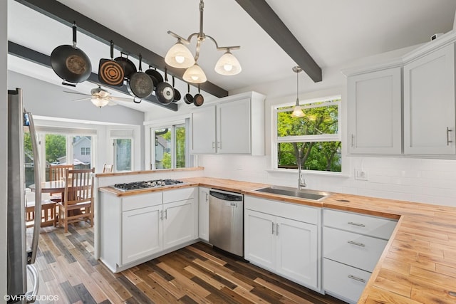 4832 Crest Ct, Waukegan, IL 60087 - kitchen with wood counters, stainless steel dishwasher, gas cooktop, and a peninsula