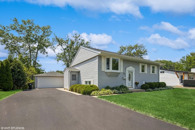 7626 Deerfield Ave, Woodridge, IL 60517 - raised ranch featuring an outbuilding, a garage, and a front yard