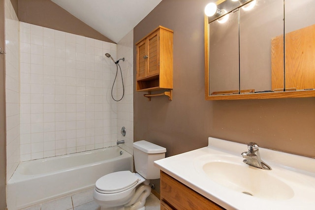 3 Clark Ave, Lake In The Hills, IL 60156 - full bathroom with shower / bathtub combination, vaulted ceiling, vanity, and tile patterned flooring