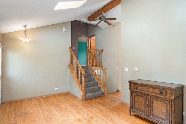 3 Clark Ave, Lake In The Hills, IL 60156 - stairway with a skylight, wood finished floors, and ceiling fan