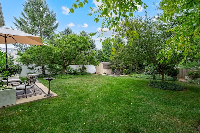856 Fieldcrest Dr, Bolingbrook, IL 60490 - fenced backyard featuring a storage unit and a patio