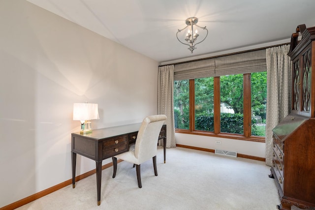 856 Fieldcrest Dr, Bolingbrook, IL 60490 - office area featuring light colored carpet and a chandelier