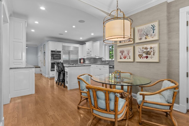 545 Sheridan Rd, Winnetka, IL 60093 - dining space featuring crown molding, recessed lighting, and light wood finished floors