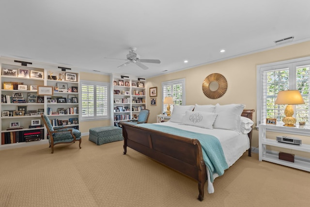 545 Sheridan Rd, Winnetka, IL 60093 - carpeted bedroom with multiple windows, recessed lighting, and ceiling fan