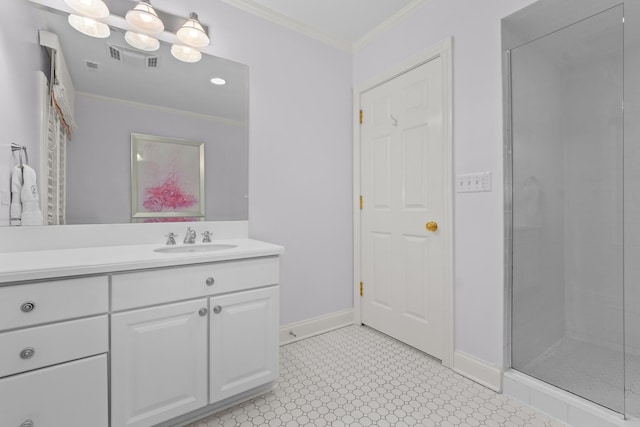 545 Sheridan Rd, Winnetka, IL 60093 - full bathroom featuring vanity, a stall shower, and crown molding