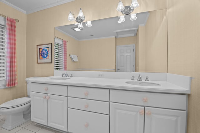 545 Sheridan Rd, Winnetka, IL 60093 - full bath with double vanity, tile patterned flooring, and crown molding