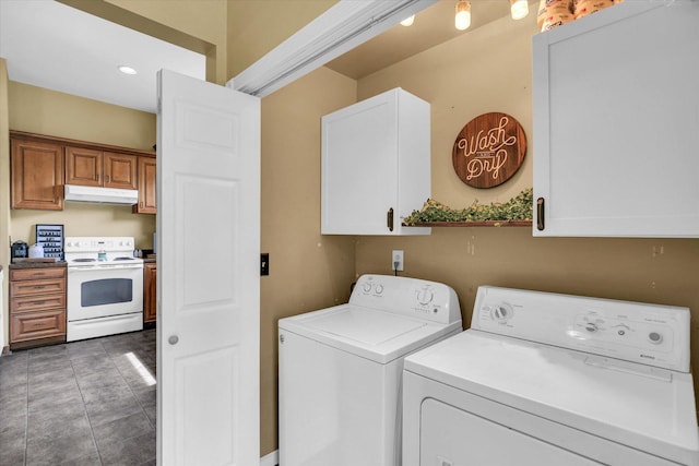 201 W Yates, Newman, IL 61942 - laundry room with washer and dryer, cabinet space, and tile patterned floors