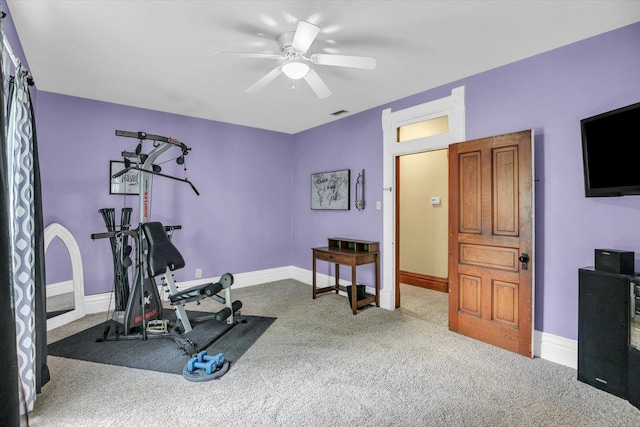 201 W Yates, Newman, IL 61942 - workout area featuring carpet floors and a ceiling fan