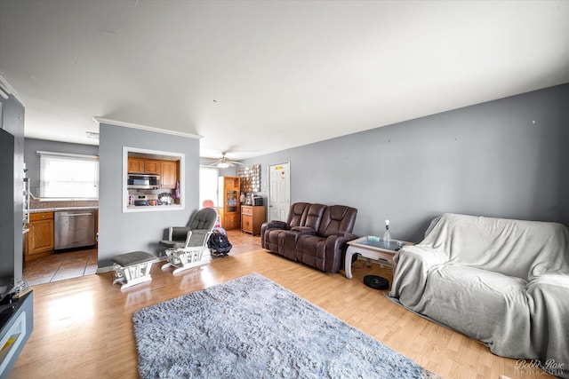 413 Glen Ave, Romeoville, IL 60446 - living area with light wood finished floors and ceiling fan