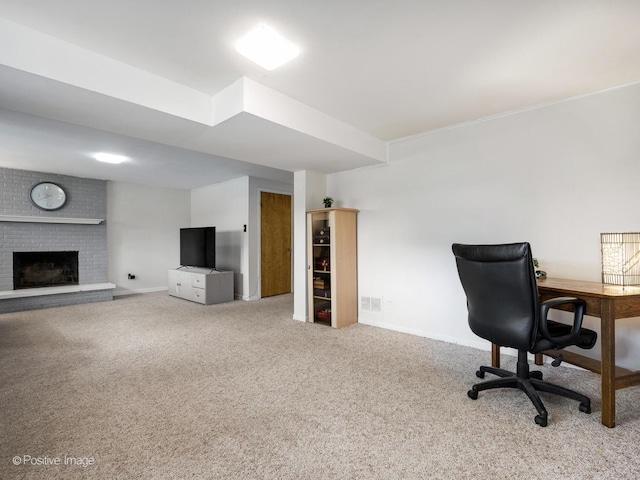 18902 Jonathan Ln, Homewood, IL 60430 - carpeted office space featuring a fireplace and baseboards
