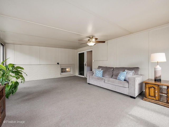 18902 Jonathan Ln, Homewood, IL 60430 - unfurnished living room with a ceiling fan, carpet, and a fireplace