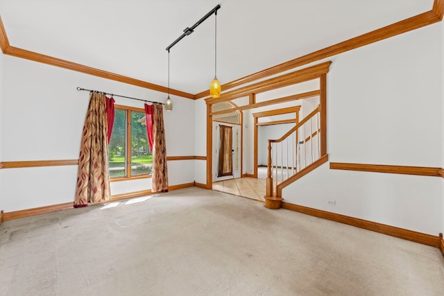 552 Waters Edge Dr, South Elgin, IL 60177 - empty room with carpet, ornamental molding, and stairs