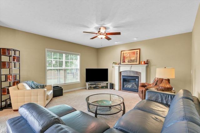 407 Banbury Ln, Savoy, IL 61874 - living area with carpet flooring, ceiling fan, and a fireplace