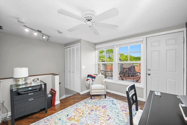 2500 N Seminary Ave Unit 4W, Chicago, IL 60614 - office area featuring ceiling fan and dark wood-style flooring