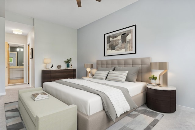 1035 W Huron St Unit 402, Chicago, IL 60642 - carpeted bedroom featuring ensuite bath and ceiling fan