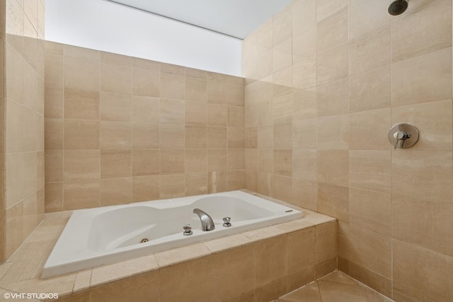 1035 W Huron St Unit 402, Chicago, IL 60642 - full bath featuring a tub with jets, tile patterned floors, and a tile shower