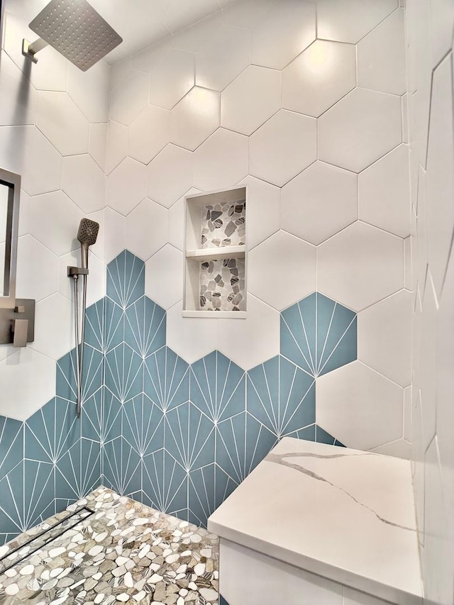 249 Jervey Ln, Bartlett, IL 60103 - bathroom with a tile shower and tile walls