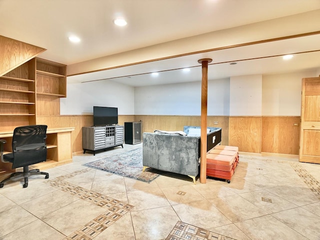 249 Jervey Ln, Bartlett, IL 60103 - office with wainscoting, wooden walls, light tile patterned flooring, and recessed lighting