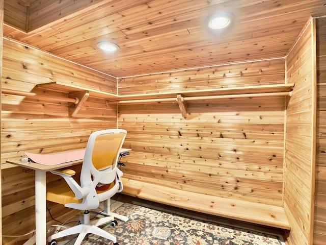 249 Jervey Ln, Bartlett, IL 60103 - unfurnished office with a sauna / steam room, wood ceiling, recessed lighting, and wood walls