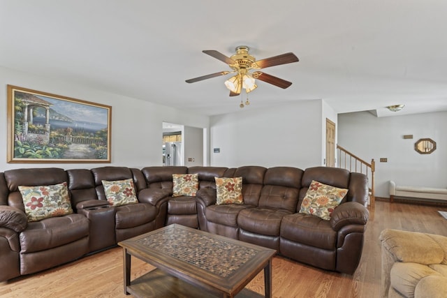 925 Magnolia Dr, Bourbonnais, IL 60914 - living area with a ceiling fan, light wood-type flooring, and stairs