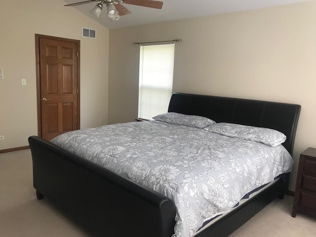 1317 Leonard Dr, Schaumburg, IL 60193 - bedroom featuring light carpet, vaulted ceiling, and ceiling fan