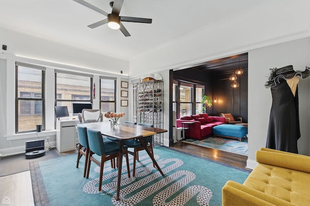 726 W Sheridan Rd Unit 3S, Chicago, IL 60613 - dining room with wood finished floors, a ceiling fan, and crown molding