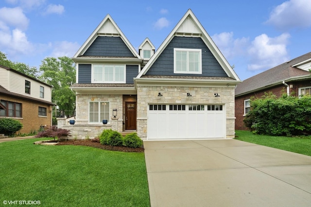 411 S Berkley Ave, Elmhurst, IL 60126 - craftsman-style house featuring stone siding, a front yard, and concrete driveway