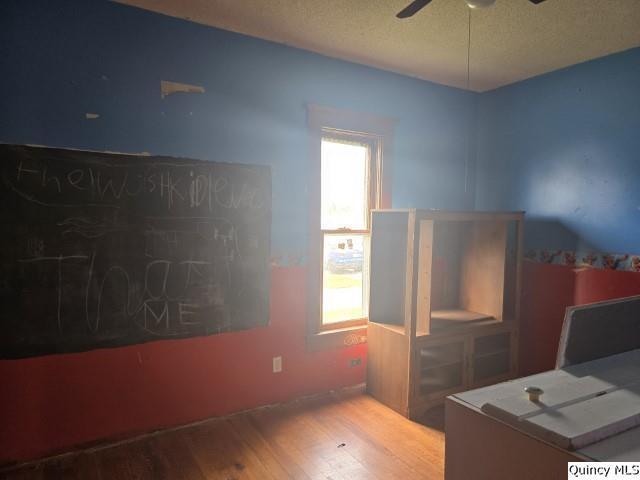 200 S Gillham, West Point, IL 62380 - office area with wood finished floors, ceiling fan, and a textured ceiling