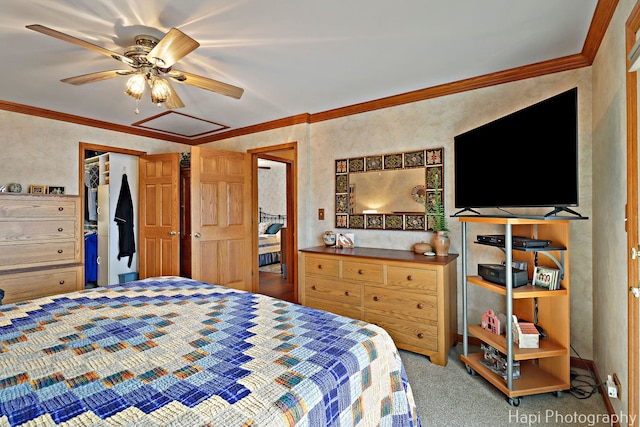 27892 W Bayview Dr, Ingleside, IL 60041 - carpeted bedroom featuring crown molding and ceiling fan