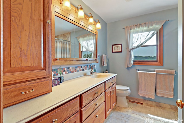 27892 W Bayview Dr, Ingleside, IL 60041 - full bathroom featuring vanity, decorative backsplash, and a shower with shower curtain