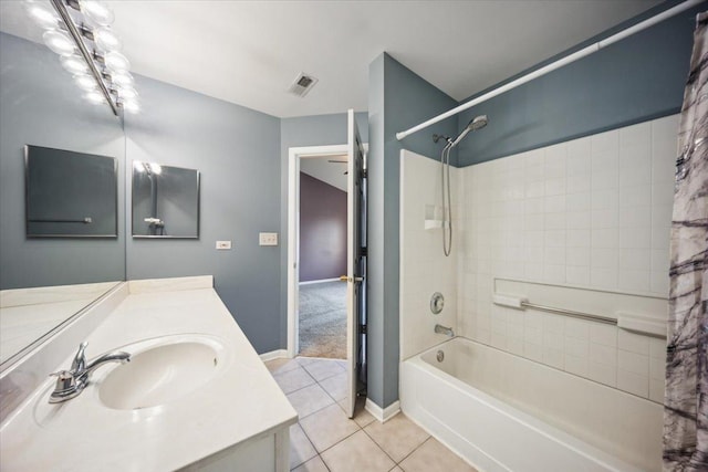 180 New Haven Dr, Cary, IL 60013 - bathroom with shower / bath combo, vanity, and tile patterned flooring