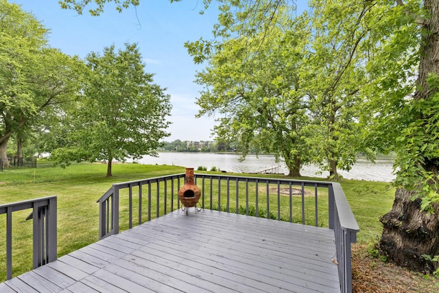 550 N Center St, South Elgin, IL 60177 - wooden deck featuring a water view and a lawn