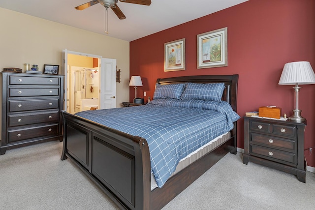 11692 Sunderlin Dr, Huntley, IL 60142 - bedroom featuring light colored carpet, ceiling fan, and ensuite bath