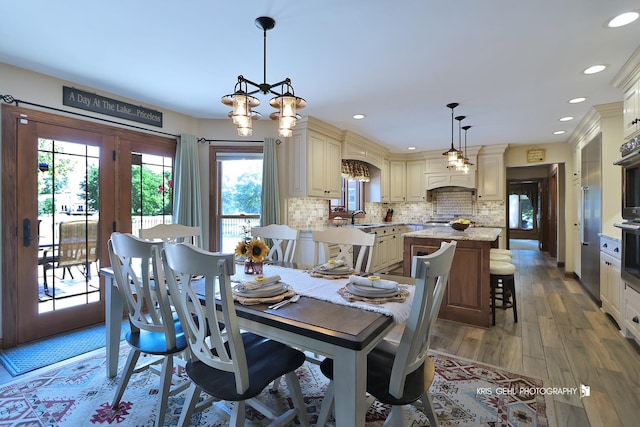 3710 Spy Glass Ridge Rd, Crystal Lake, IL 60012 - dining area featuring a chandelier, wood finished floors, and recessed lighting