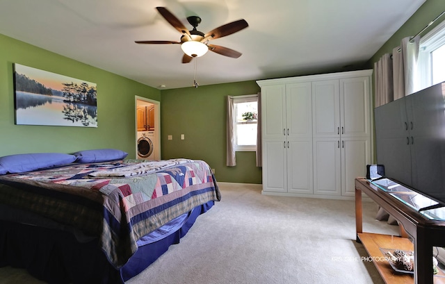3710 Spy Glass Ridge Rd, Crystal Lake, IL 60012 - bedroom with washer / dryer, multiple windows, light carpet, and ceiling fan