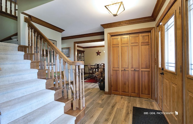 3710 Spy Glass Ridge Rd, Crystal Lake, IL 60012 - entrance foyer with stairway, light wood finished floors, and ornamental molding