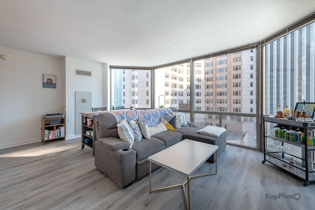 222 N Columbus Dr Unit 912, Chicago, IL 60601 - living area with wood finished floors, a textured ceiling, and expansive windows