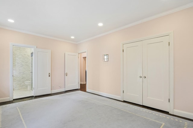 1640 E 50th St Unit 13B, Chicago, IL 60615 - unfurnished bedroom featuring ornamental molding, recessed lighting, a closet, and connected bathroom