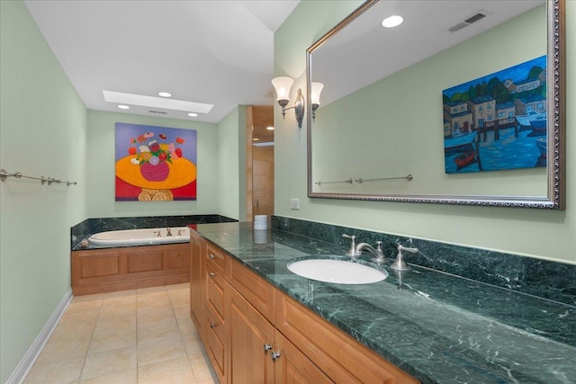 1005 Hiawatha Ln, Riverwoods, IL 60015 - full bath with vanity, a garden tub, tile patterned flooring, and recessed lighting