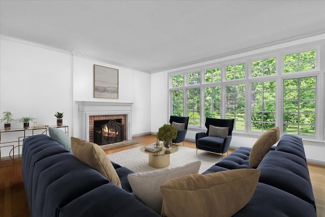 1005 Hiawatha Ln, Riverwoods, IL 60015 - living room with crown molding, a fireplace, and wood finished floors