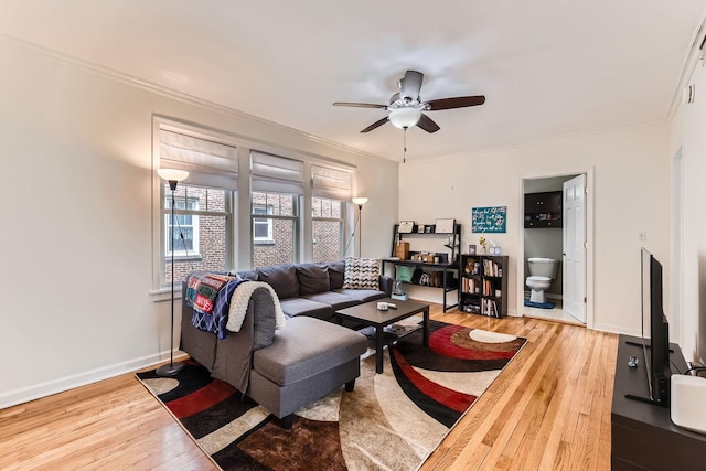 7316 N Honore St Unit 306, Chicago, IL 60626 - living room featuring wood-type flooring, ceiling fan, and crown molding